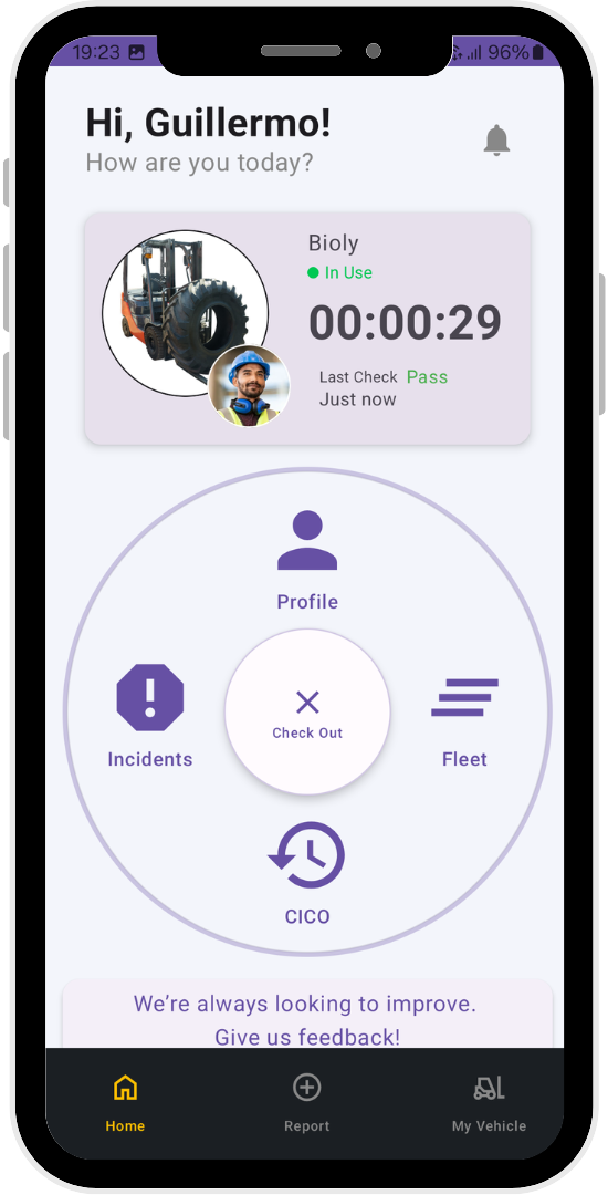 ForkU mobile application interface showing safety tracking features